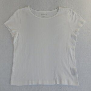 Sutton Studio Womens White Short Sleeve T-Shirt LARGE 100% Cotton Exposed Seams